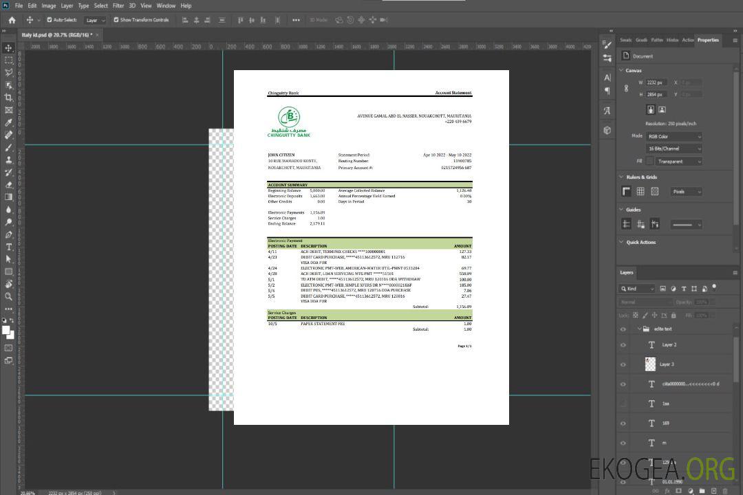 Relevé de la Banque Chinguitty de Mauritanie template Relevé de la Banque Chinguitty de Mauritanie template